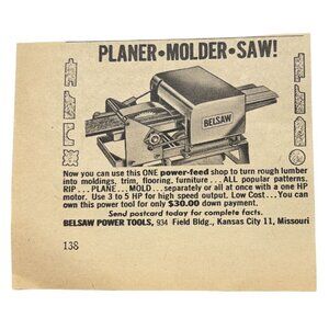 Belsaw Power Tools Print Ad Vintage 1963 Kansas City MO Planer Molder Saw